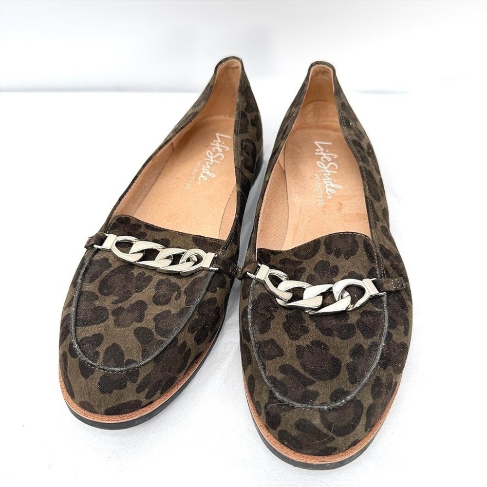 LifeStride Zizi Loafers Camo Leopard Print Chain Link Casual Preppy Shoes Sz 9M